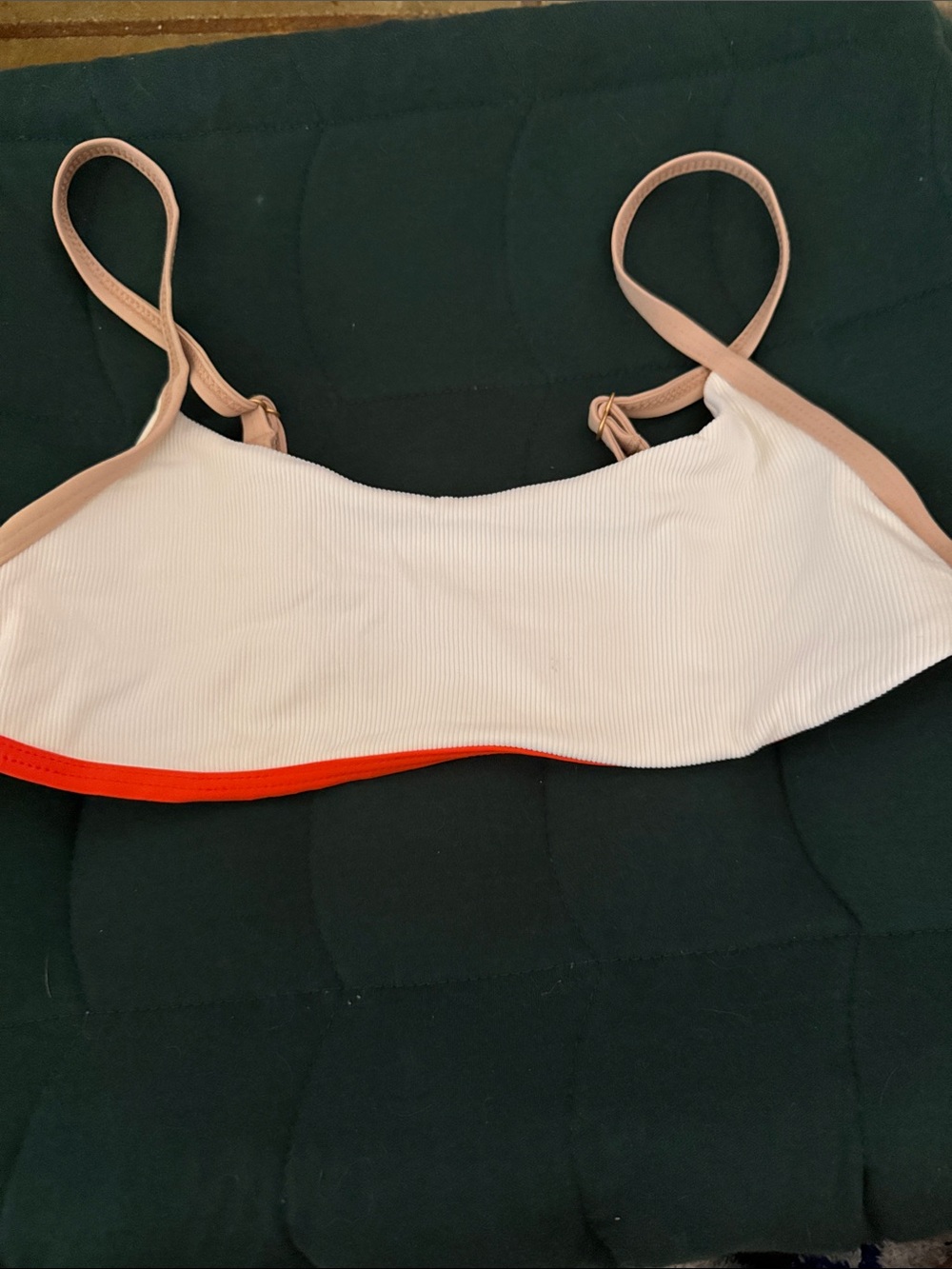 l*space Two-Tone Ribbed Bikini Top — White, Tan & Orange Trim